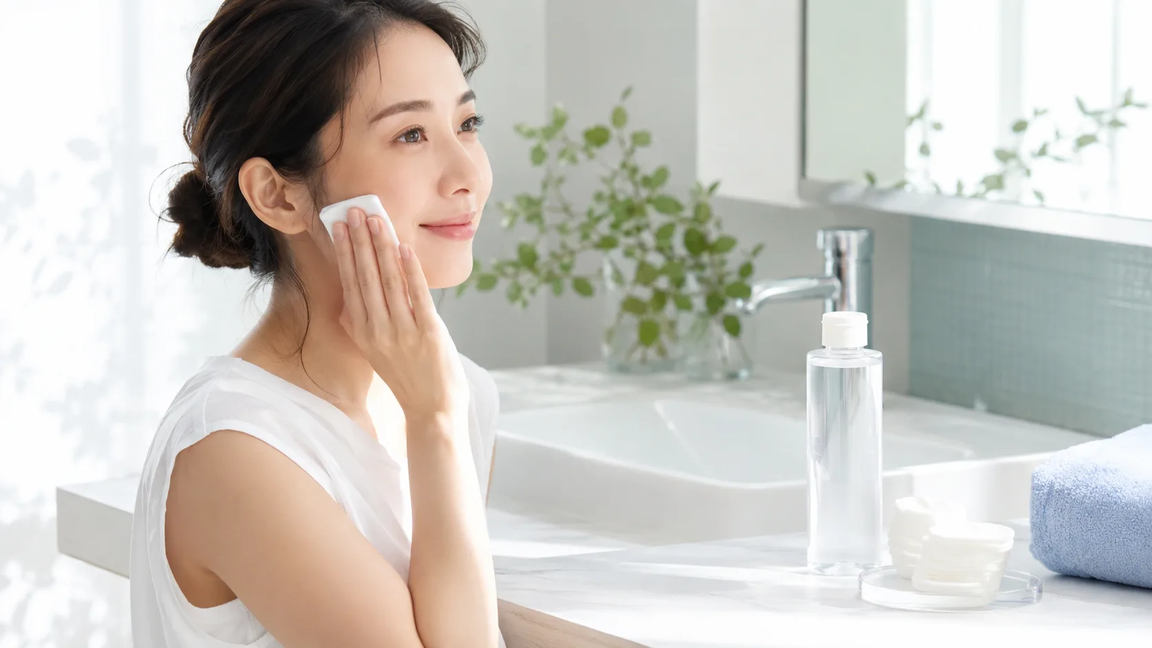 ビタミンC系化粧水を検討する女性向けの清潔感あるイメージ
