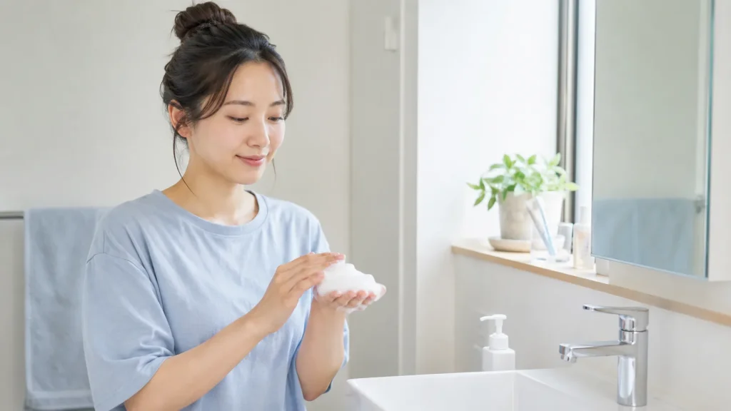 泡洗顔の使用感を確認するイメージ