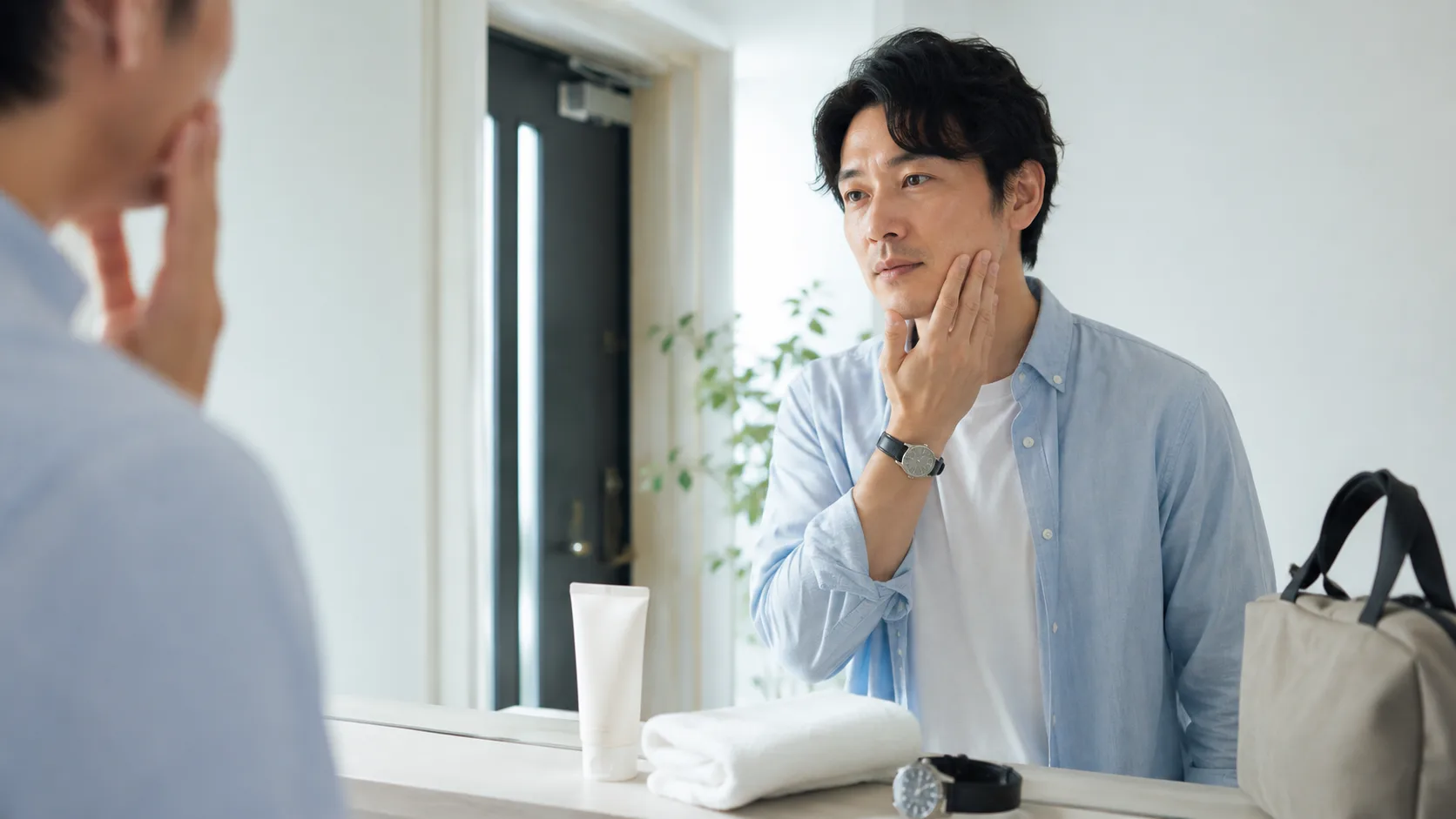 メンズ日焼け止めを検討する男性向けの清潔感あるイメージ