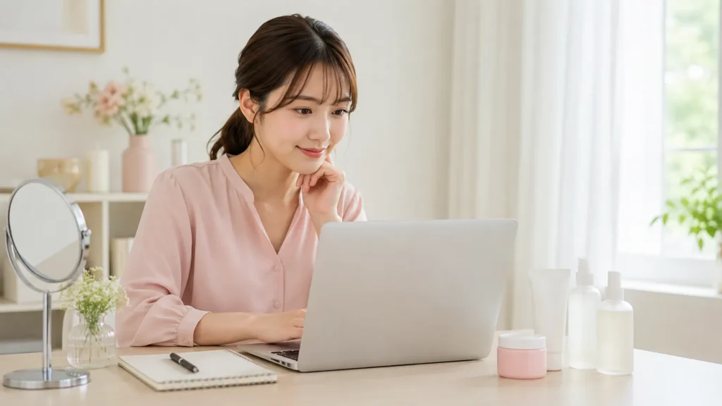 公式サイトでスキンケア商品の販売条件を確認するイメージ