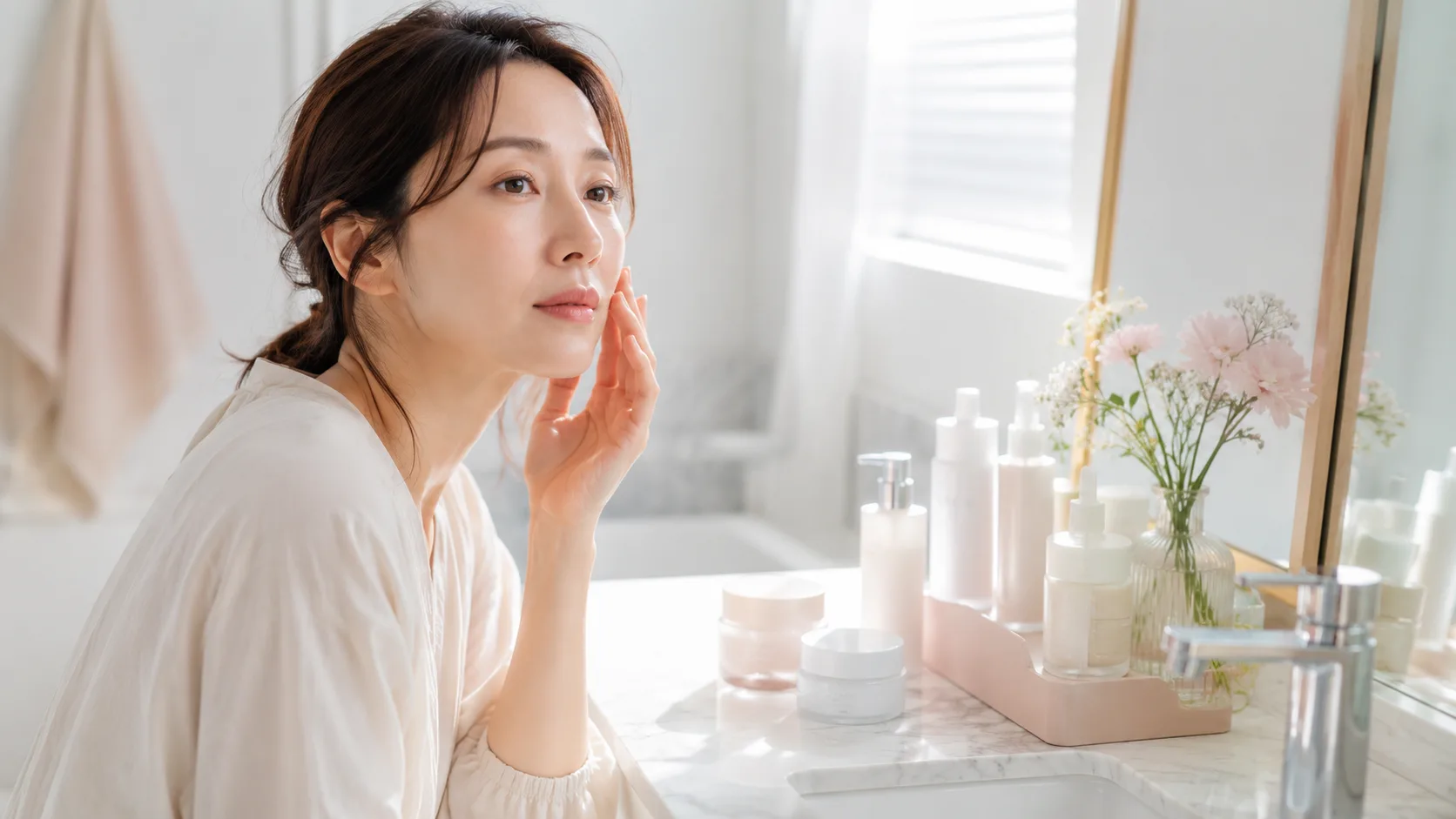 美白ケアを検討する女性向けのスキンケアイメージ