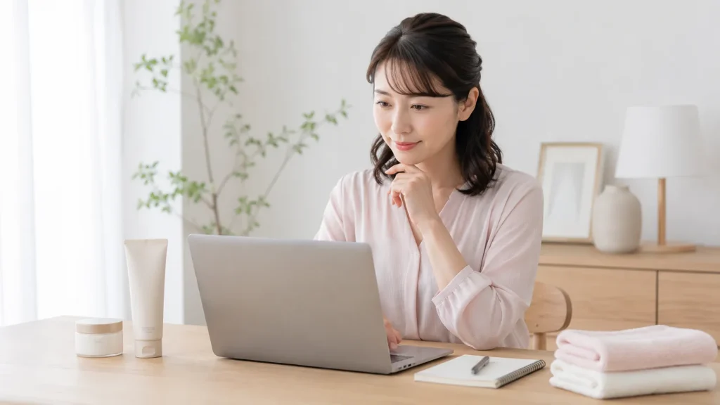 公式サイトでボディケア商品の使い方や販売条件を確認するイメージ
