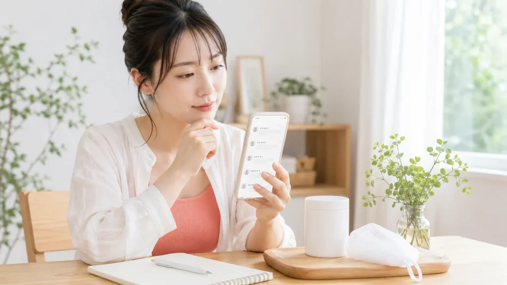 酵素パウダー洗顔料の口コミや泡立ちをスマートフォンで確認する人
