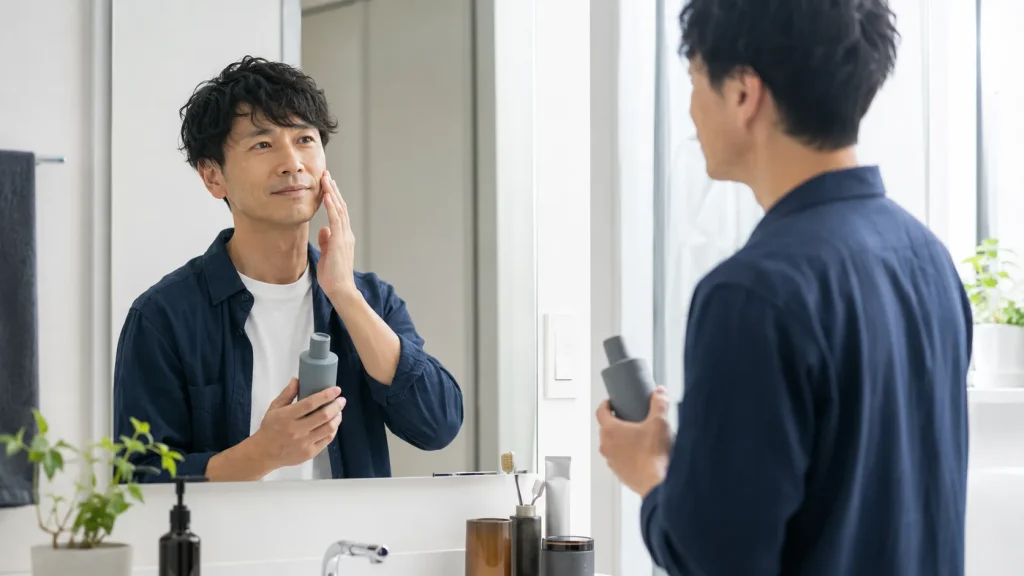 メンズ向けオールインワン化粧品の使いやすさを確認するイメージ