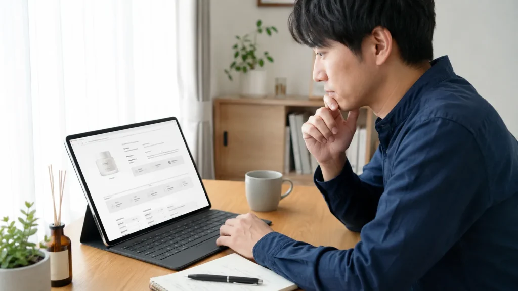 メンズ保湿クリームの価格や定期便条件を公式サイトで確認する男性