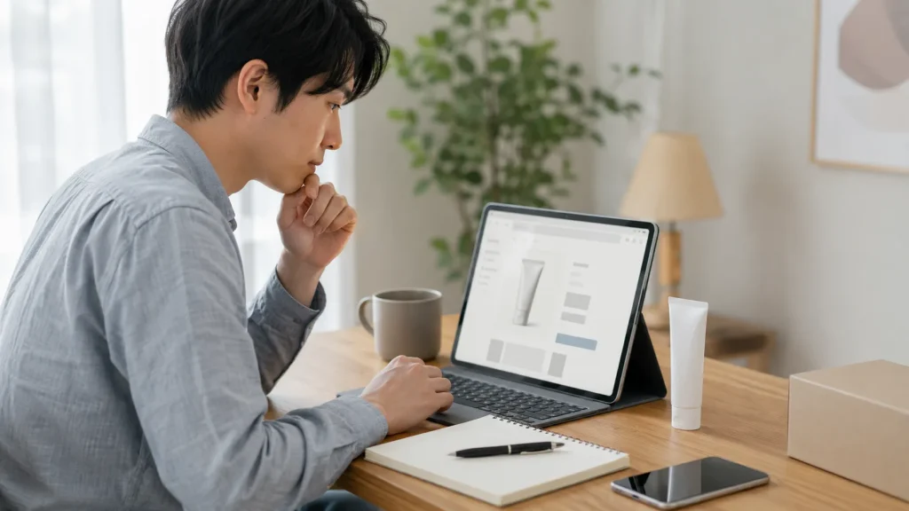 メンズ日焼け止めの価格や定期便条件を公式サイトで確認する男性