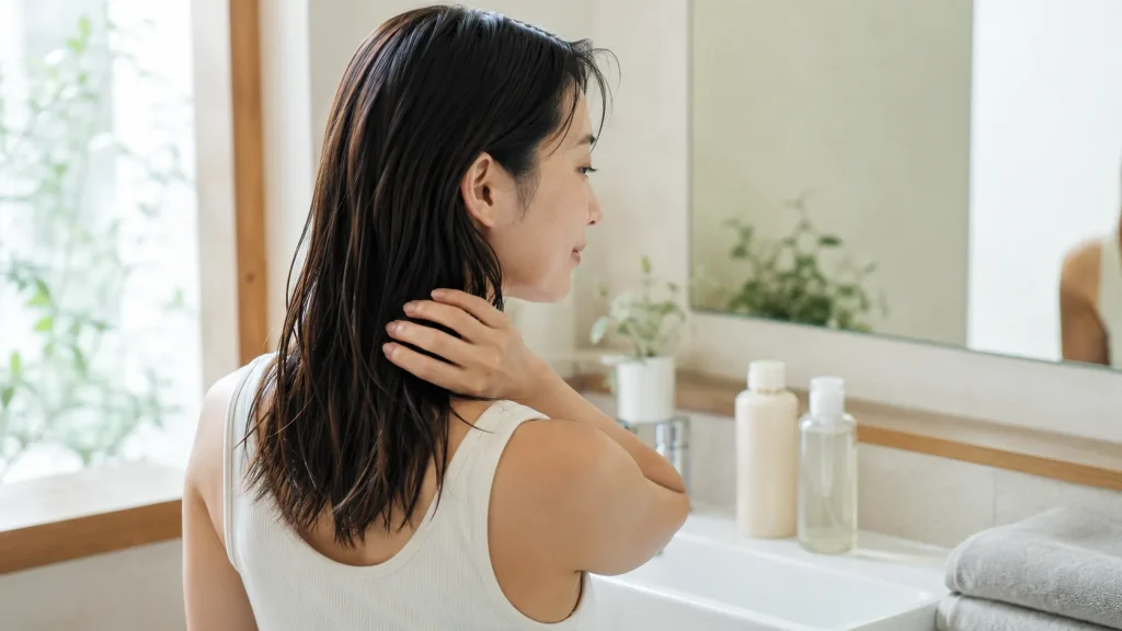 ヘアケアの洗い上がりやまとまり感を確認するイメージ