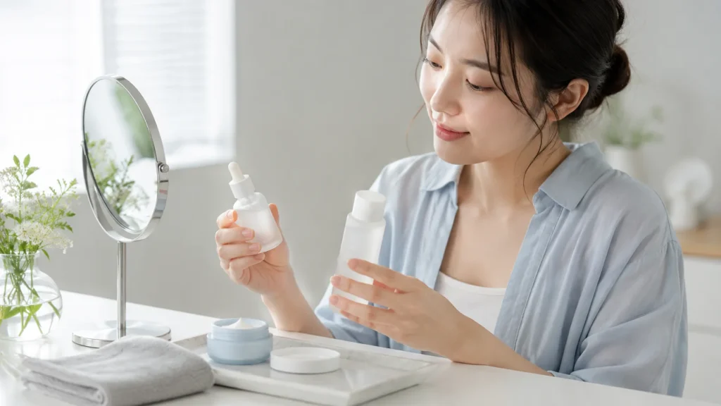 美容液や導入化粧水の使用感を確認するイメージ