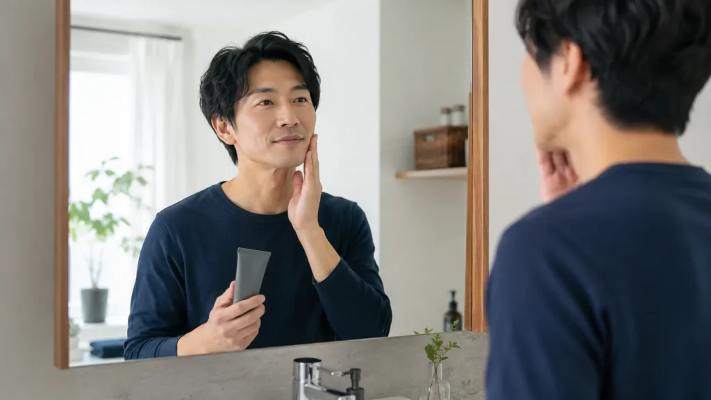 メンズ向けオールインワンジェルの使いやすさを確認するイメージ